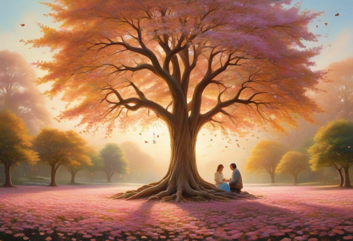 A nurturing scene depicting diverse caregivers offering comfort and support to individuals of various ages and backgrounds in a warm, inviting environment. Include elements symbolizing financial security, like a growing tree with coins as leaves, intertwining with images of compassion, such as gentle touches and comforting gestures. Soft lighting and a calming color palette to evoke a sense of safety and well-being. surrealistic. soft pastels. warm hues.
